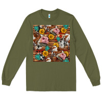 Army Green cow and western seamless pattern Long Sleeve Tee - BundleAndBundleShop