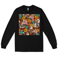 Black cow and western seamless pattern Long Sleeve Tee - BundleAndBundleShop