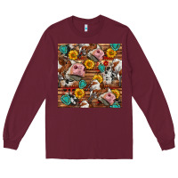 Burgundy cow and western seamless pattern Long Sleeve Tee - BundleAndBundleShop