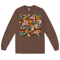 Chestnut cow and western seamless pattern Long Sleeve Tee - BundleAndBundleShop