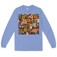 Colony Blue cow and western seamless pattern Long Sleeve Tee - BundleAndBundleShop