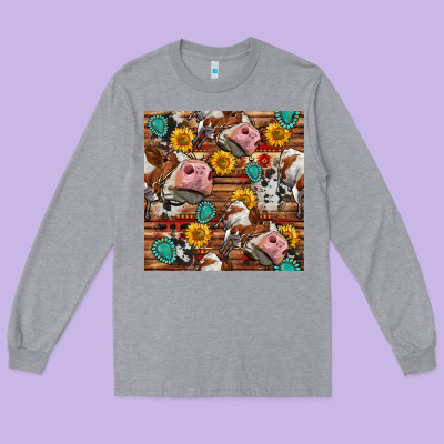 Cow And Western Seamless Pattern Long Sleeve Tee Designed By Bundleandbundleshop