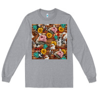 Heather Grey cow and western seamless pattern Long Sleeve Tee - BundleAndBundleShop