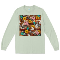 Matcha cow and western seamless pattern Long Sleeve Tee - BundleAndBundleShop