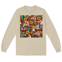 Mushroom cow and western seamless pattern Long Sleeve Tee - BundleAndBundleShop