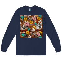 Navy cow and western seamless pattern Long Sleeve Tee - BundleAndBundleShop