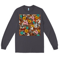 Smoke cow and western seamless pattern Long Sleeve Tee - BundleAndBundleShop