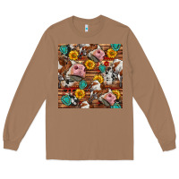 Toasted Coconut cow and western seamless pattern Long Sleeve Tee - BundleAndBundleShop