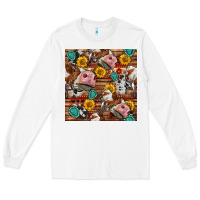 White cow and western seamless pattern Long Sleeve Tee - BundleAndBundleShop
