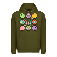Army Green easter day smiley faces Premium Hoodie - Artiststas