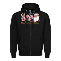 Black pink peace love christmas Zipper Hoodie - NancyCooperArtShop