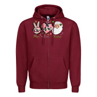 Burgundy pink peace love christmas Zipper Hoodie - NancyCooperArtShop