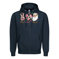 Navy pink peace love christmas Zipper Hoodie - NancyCooperArtShop