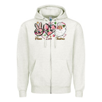 Oatmeal Heather pink peace love christmas Zipper Hoodie - NancyCooperArtShop