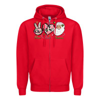 Red pink peace love christmas Zipper Hoodie - NancyCooperArtShop