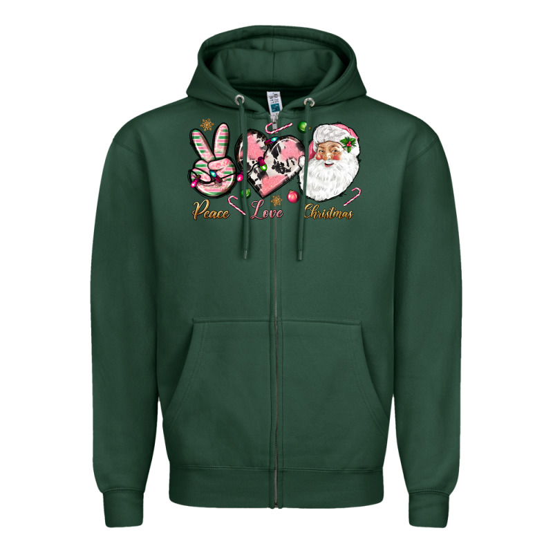 Pink Peace Love Christmas Zipper Hoodie by NancyCooperArtShop | Teevron