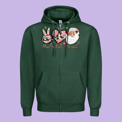Pink Peace Love Christmas Zipper Hoodie Designed By Nancycooperartshop