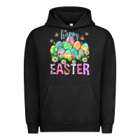 Pigment Black Happy Easter with eggs Urban Hoodie - NancyCooperArtShop