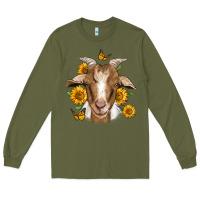 Army Green sunflower goat Long Sleeve Tee - Jasminsmagicworld