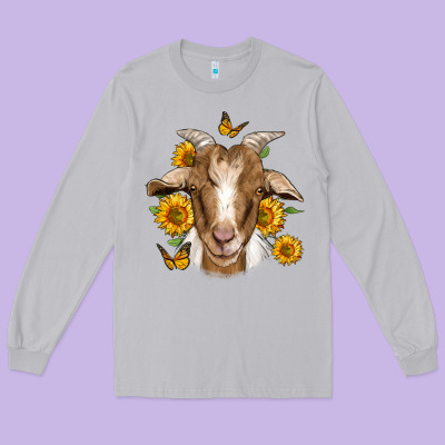 Sunflower Goat Long Sleeve Tee Designed By Jasminsmagicworld