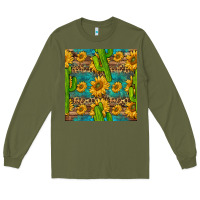 Army Green sunflower and cactus seamless pattern Long Sleeve Tee - BundleAndBundleShop