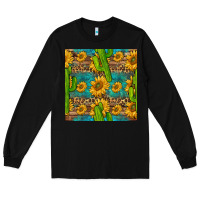 Black sunflower and cactus seamless pattern Long Sleeve Tee - BundleAndBundleShop