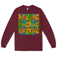 Burgundy sunflower and cactus seamless pattern Long Sleeve Tee - BundleAndBundleShop