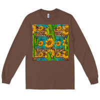 Chestnut sunflower and cactus seamless pattern Long Sleeve Tee - BundleAndBundleShop