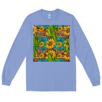 Colony Blue sunflower and cactus seamless pattern Long Sleeve Tee - BundleAndBundleShop