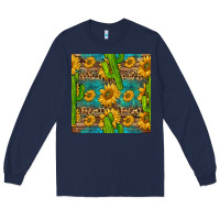 Navy sunflower and cactus seamless pattern Long Sleeve Tee - BundleAndBundleShop