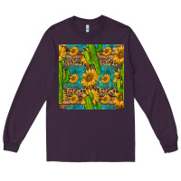 Plum sunflower and cactus seamless pattern Long Sleeve Tee - BundleAndBundleShop