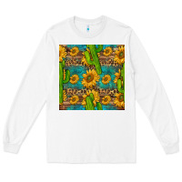 White sunflower and cactus seamless pattern Long Sleeve Tee - BundleAndBundleShop