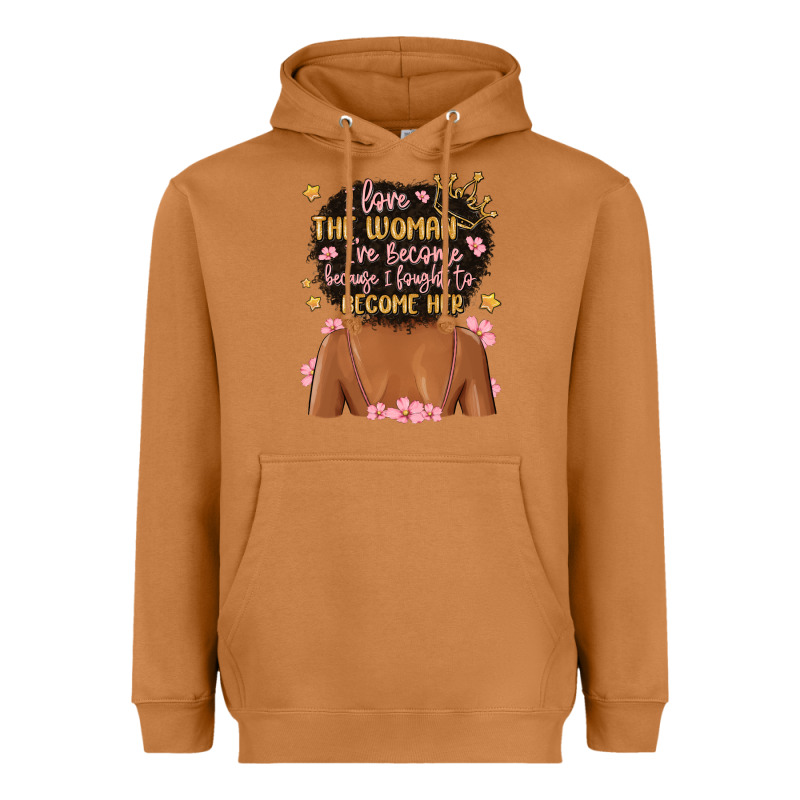I Love The Woman I've Become Because I Fought To B Heavyweight Hoodie by MaliasSmallBusiness | Teevron