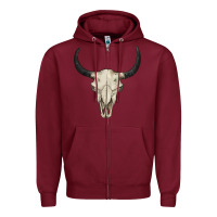 Burgundy bull skull Zipper Hoodie - BarkalooDesign