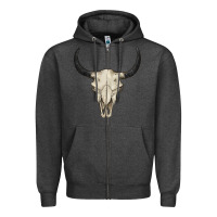Charcoal Heather bull skull Zipper Hoodie - BarkalooDesign