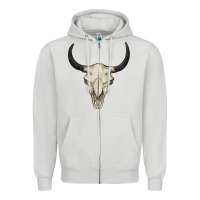 Dove Grey bull skull Zipper Hoodie - BarkalooDesign