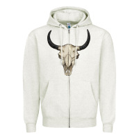 Oatmeal Heather bull skull Zipper Hoodie - BarkalooDesign