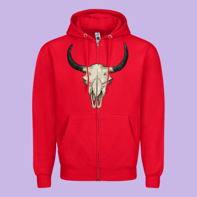 Bull Skull Zipper Hoodie Designed By Barkaloodesign