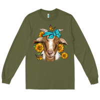 Army Green sunflower bandana goat Long Sleeve Tee - Jasminsmagicworld