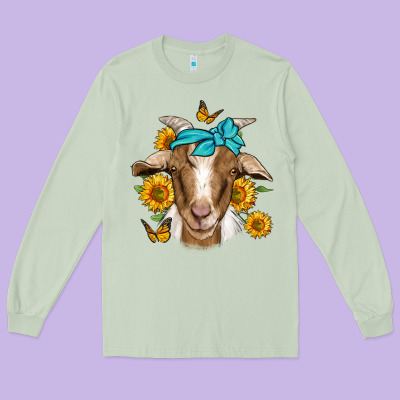 Sunflower Bandana Goat Long Sleeve Tee Designed By Jasminsmagicworld