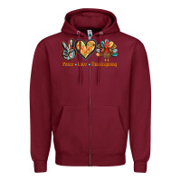 Burgundy peace love thanksgiving Zipper Hoodie - BarkalooDesign