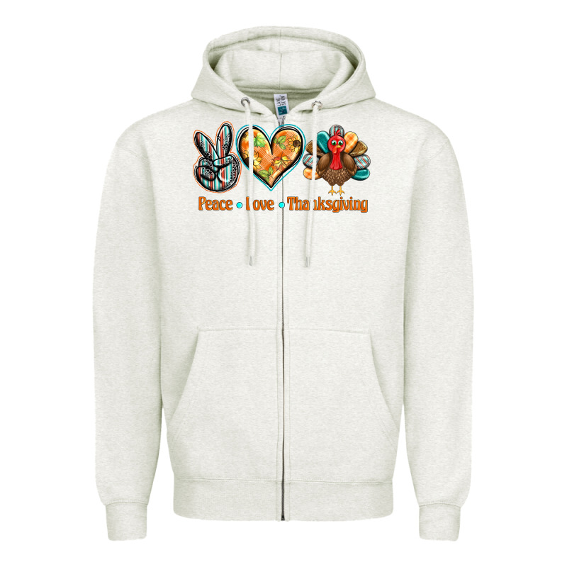 Peace Love Thanksgiving Zipper Hoodie by BarkalooDesign | Teevron