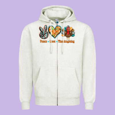 Peace Love Thanksgiving Zipper Hoodie Designed By Barkaloodesign