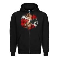Black leopard cowhide Christmas plaid patches Zipper Hoodie - Jasminsmagicworld