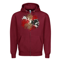 Burgundy leopard cowhide Christmas plaid patches Zipper Hoodie - Jasminsmagicworld