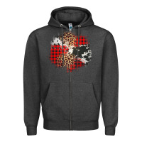Charcoal Heather leopard cowhide Christmas plaid patches Zipper Hoodie - Jasminsmagicworld