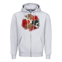 Heather Grey leopard cowhide Christmas plaid patches Zipper Hoodie - Jasminsmagicworld