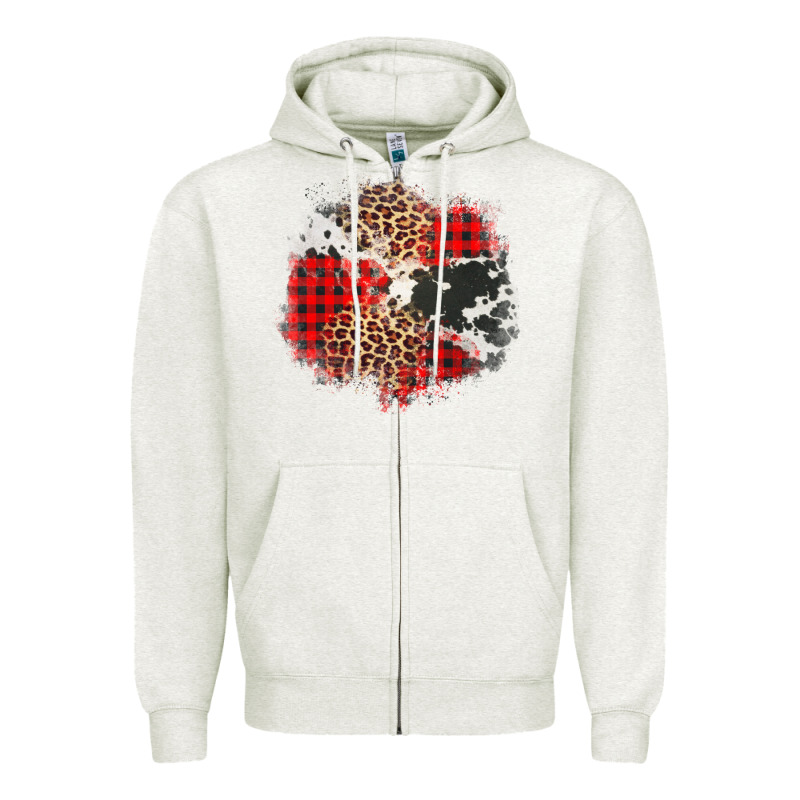 Leopard Cowhide Christmas Plaid Patches Zipper Hoodie by Jasminsmagicworld | Teevron