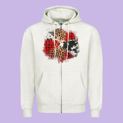 Leopard Cowhide Christmas Plaid Patches Zipper Hoodie Designed By Jasminsmagicworld