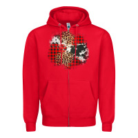 Red leopard cowhide Christmas plaid patches Zipper Hoodie - Jasminsmagicworld